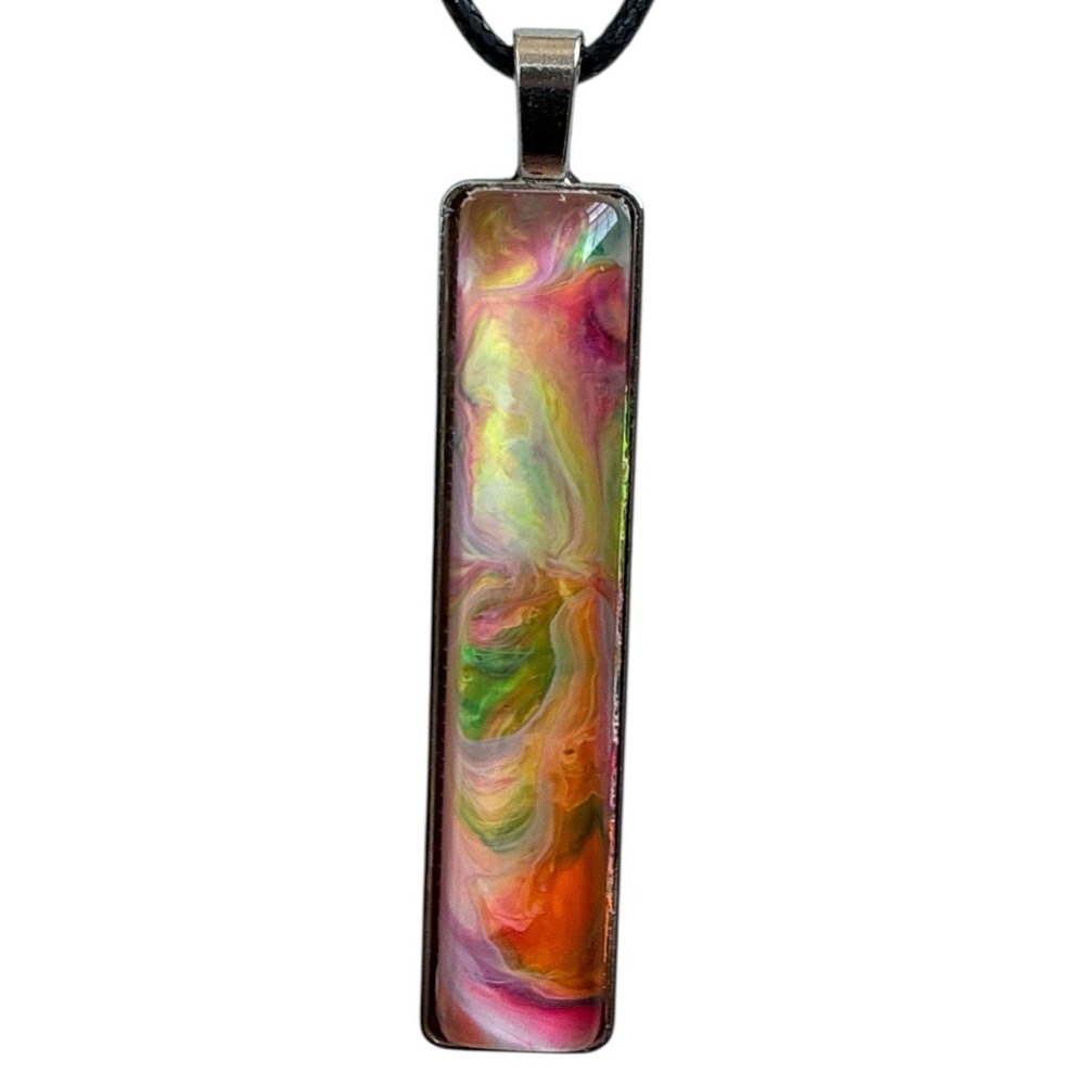 Multicolor Bar Pendant Fluid Art Necklace Handmade by Svetlana Yeung